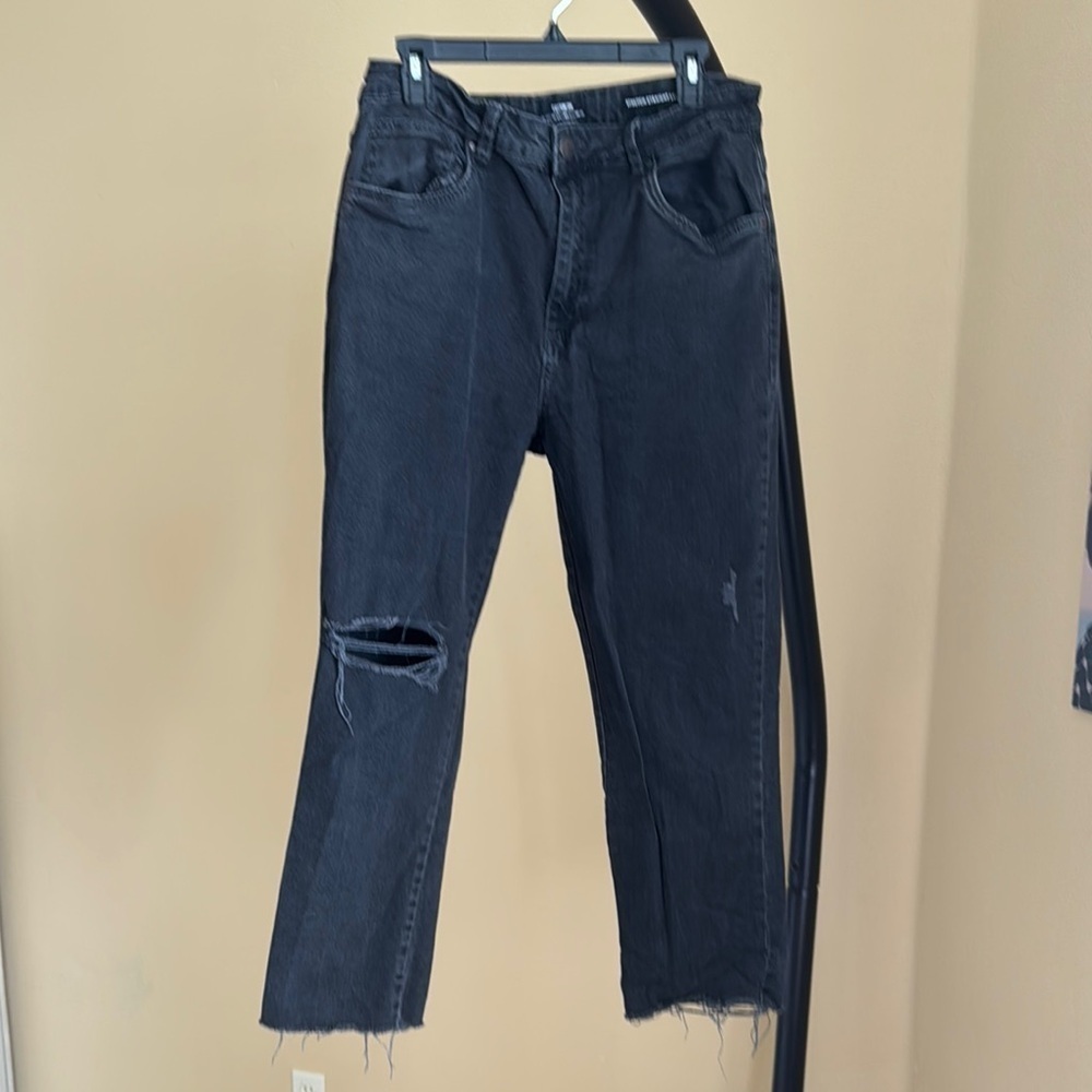 Cotton On Black Distressed Cropped Jeans
